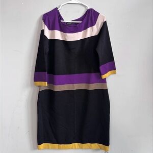 Nine West Black, Purple, Cream & Yellow Striped Dress